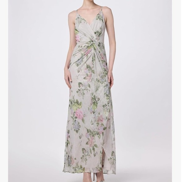 Adrianna Papell Dresses & Skirts - Adrianna Papell Metallic Floral Maxi Dress Shimmer Gown WOMEN 8 LIGHTWEIGHT MESH